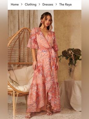 Hope & Ivy Raya Floral Wrap Maxi Dress US 8 Botanical Print Tie Waist High Low